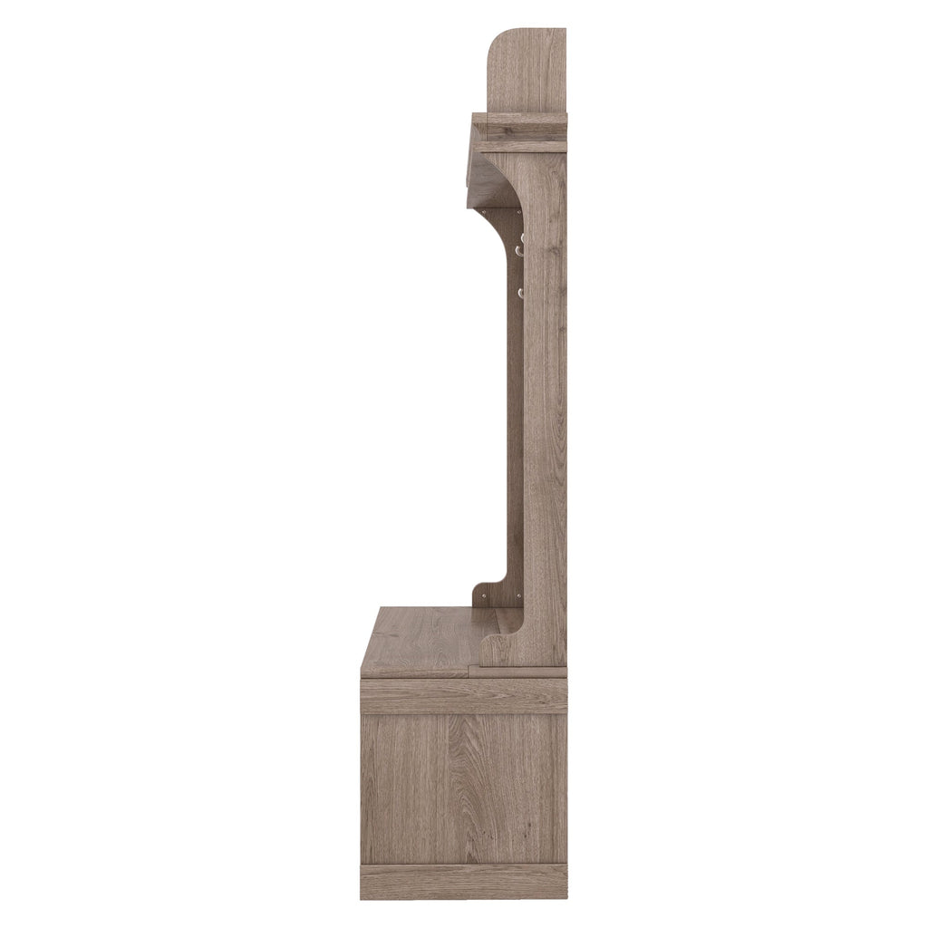 Hall tree with storage desk, entrance desk with drawers and 5 hooks, display rack,Oak