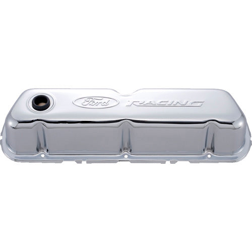 Chrome Steel Valve Cover Set w/Ford Racing Logo - 302070