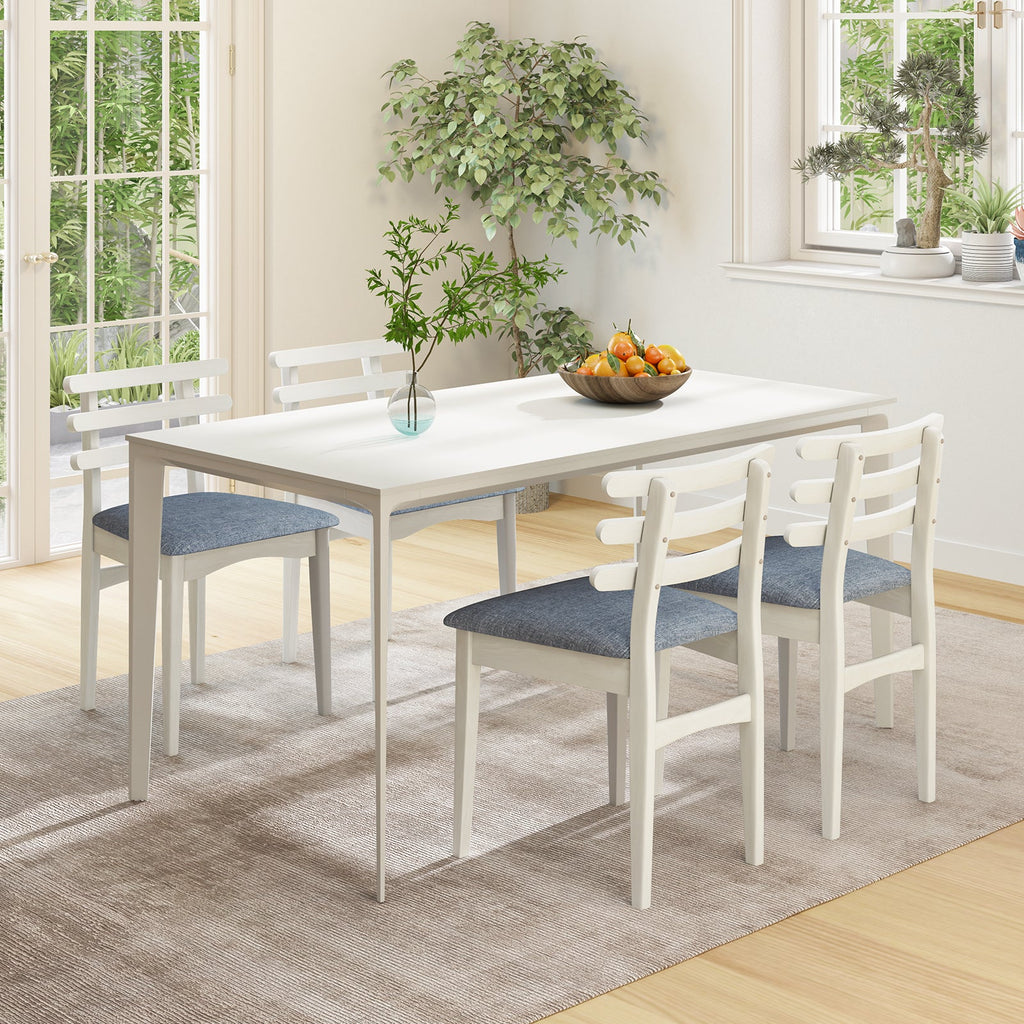 Fabric Kitchen Side Chairs with Rubber Wood Frame and Padded Seat-White