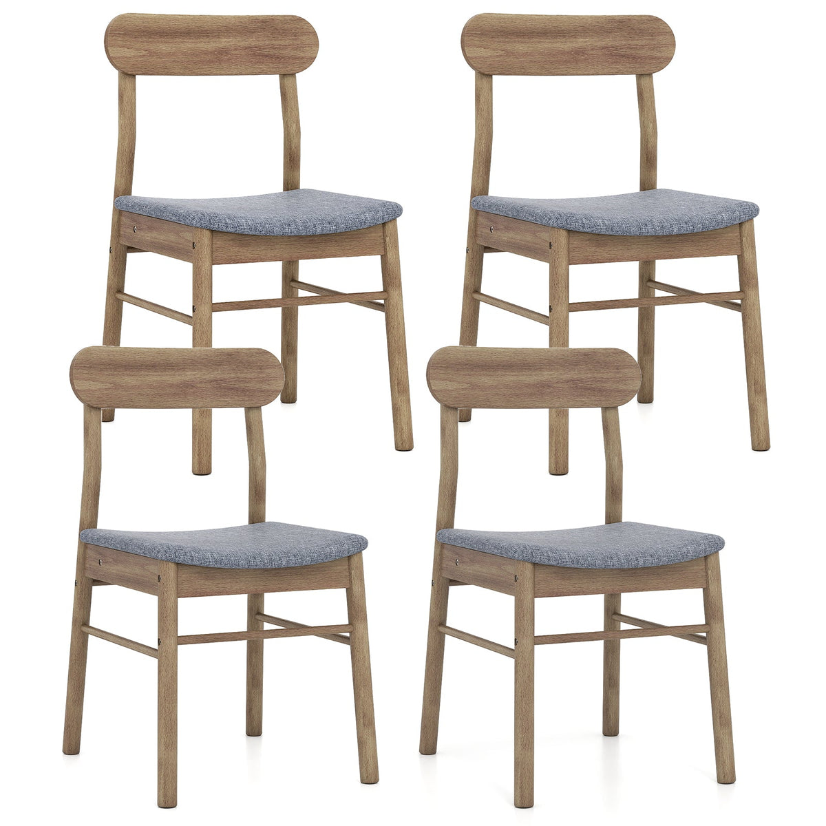 Fabric Upholstered Kitchen Armless Dining Chairs with Rubber Wood Frame Set of 4-Oak