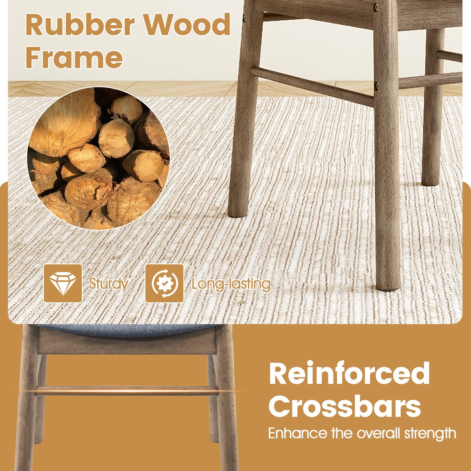 Fabric Upholstered Kitchen Armless Dining Chairs with Rubber Wood Frame Set of 4-Oak