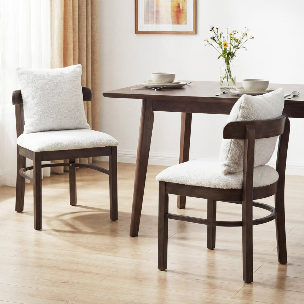 Fabric Upholstered Wood Dining Chairs Set of 4 with Removable Pillow