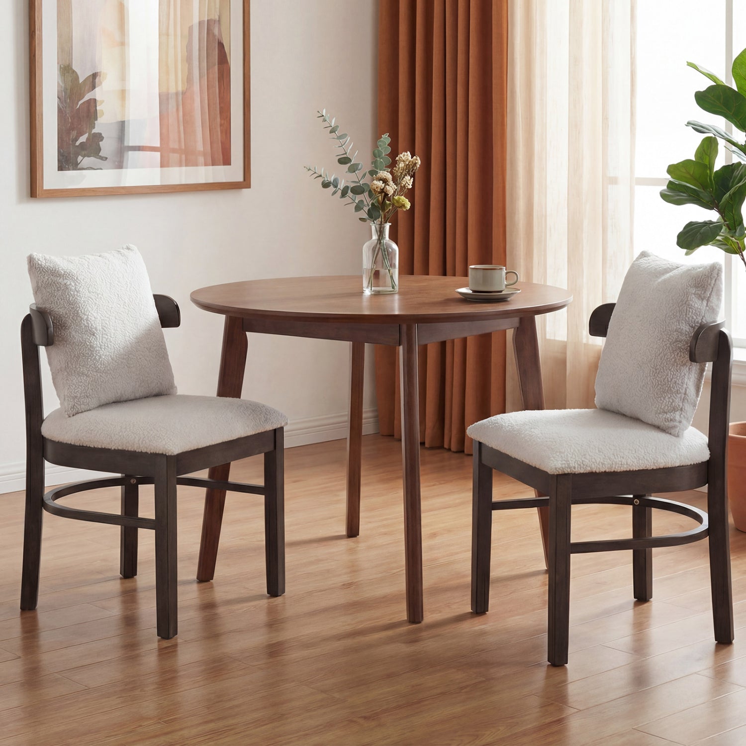 Fabric Upholstered Wood Dining Chairs Set of 4 with Removable Pillow