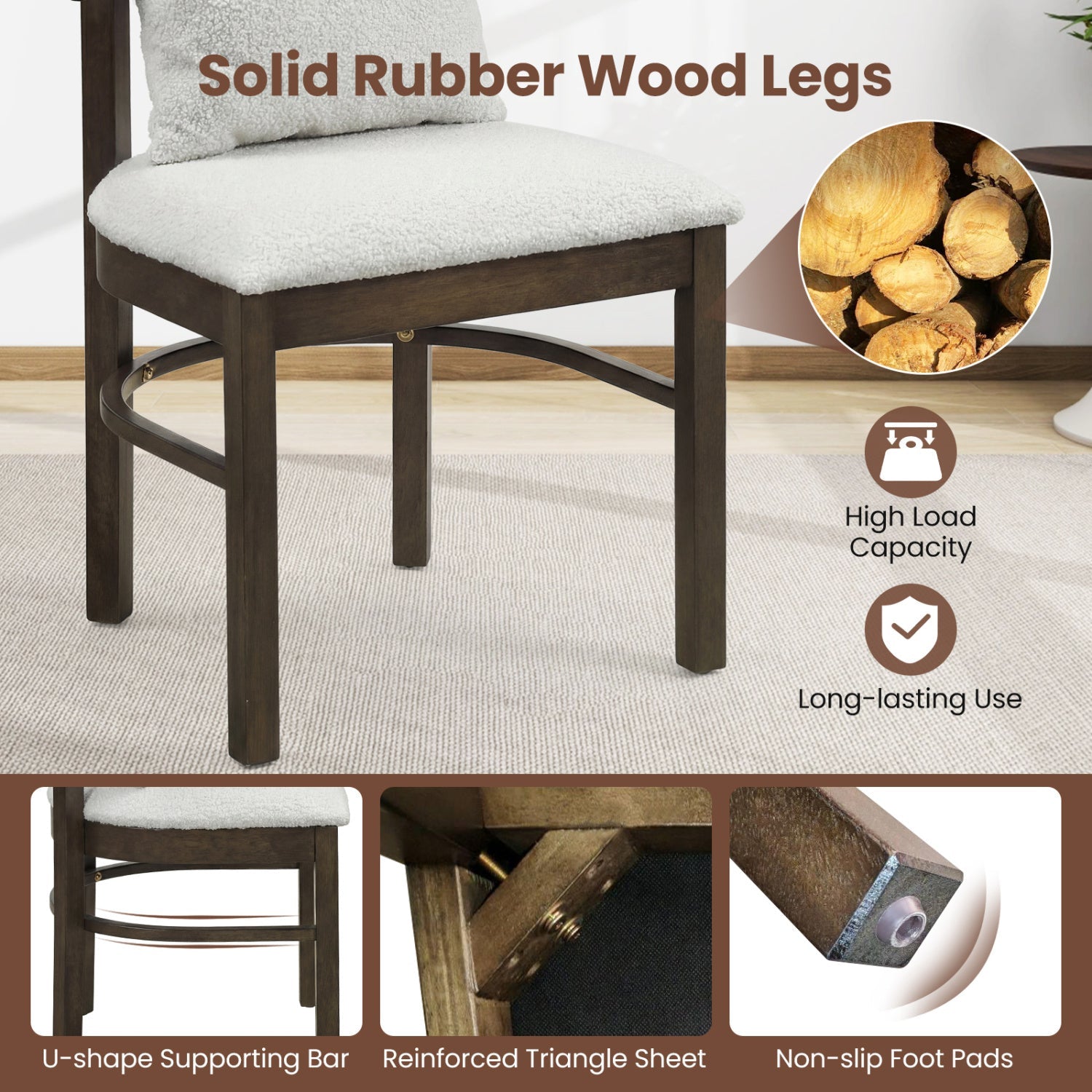 Fabric Upholstered Wood Dining Chairs Set of 4 with Removable Pillow