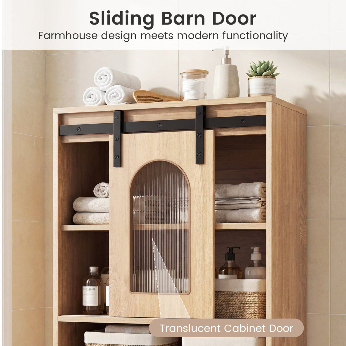 Farmhouse Bathroom Floor Cabinet with Sliding Barn Door
