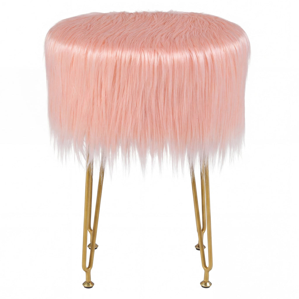 Faux Fur Vanity Stool Chair with Metal Legs for Bedroom and Living Room