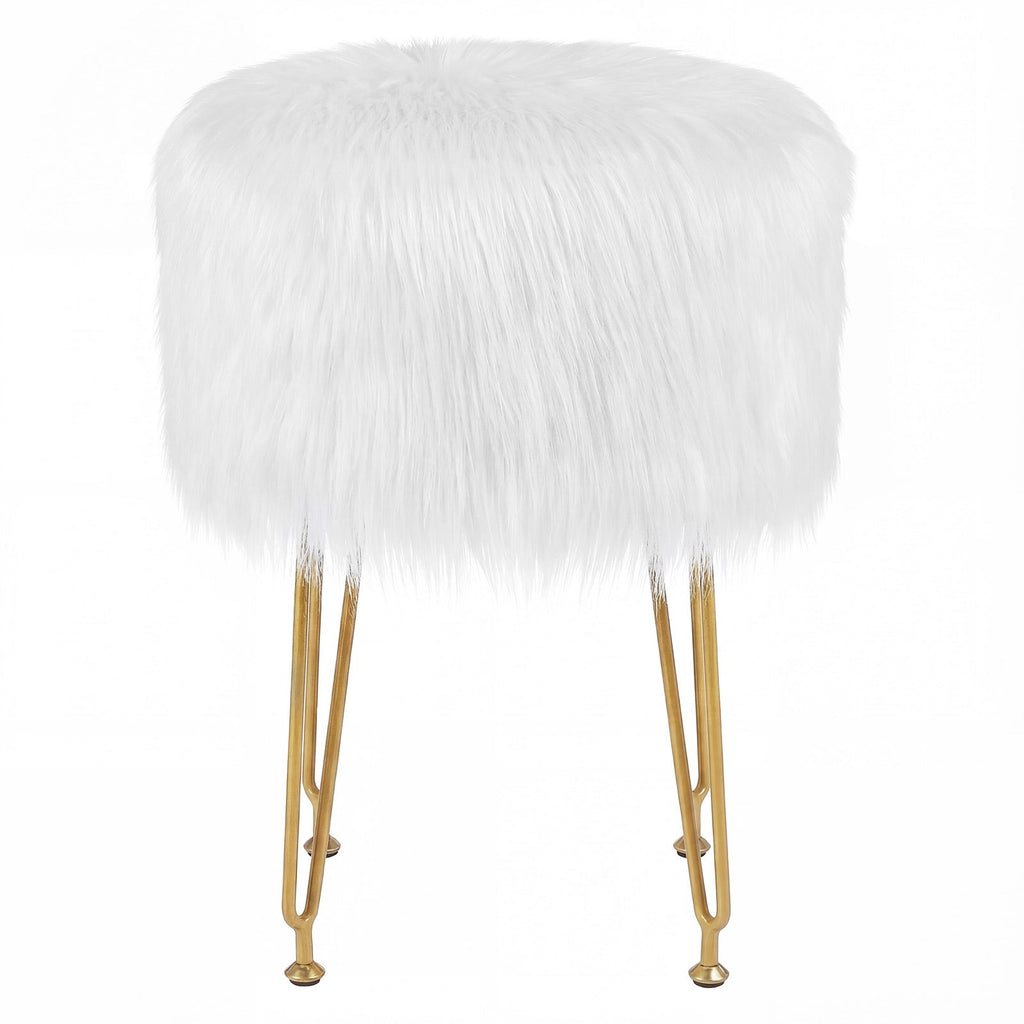 Faux Fur Vanity Stool Chair with Metal Legs for Bedroom and Living Room