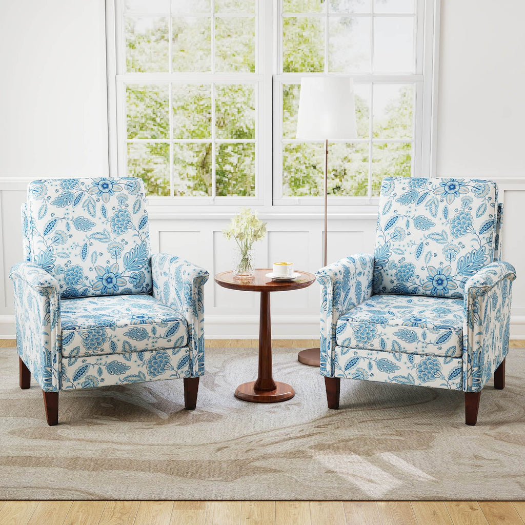 Floral Accent Chair Farmhouse Boho Armchair with Solid Wood Legs and High Back