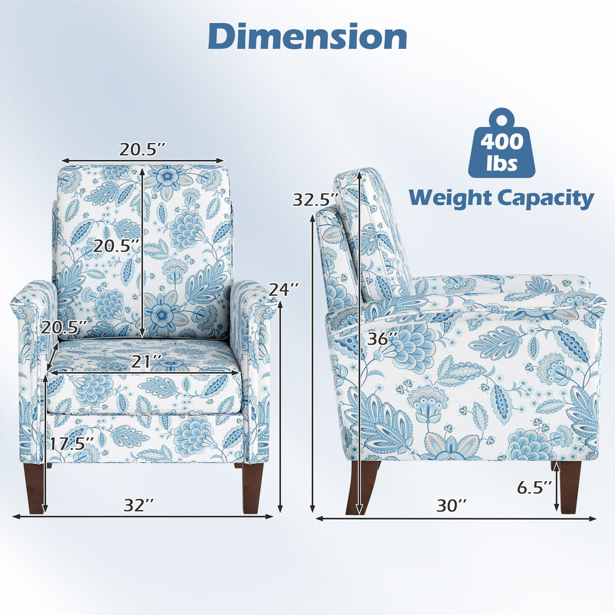 Floral Accent Chair Farmhouse Boho Armchair with Solid Wood Legs and High Back