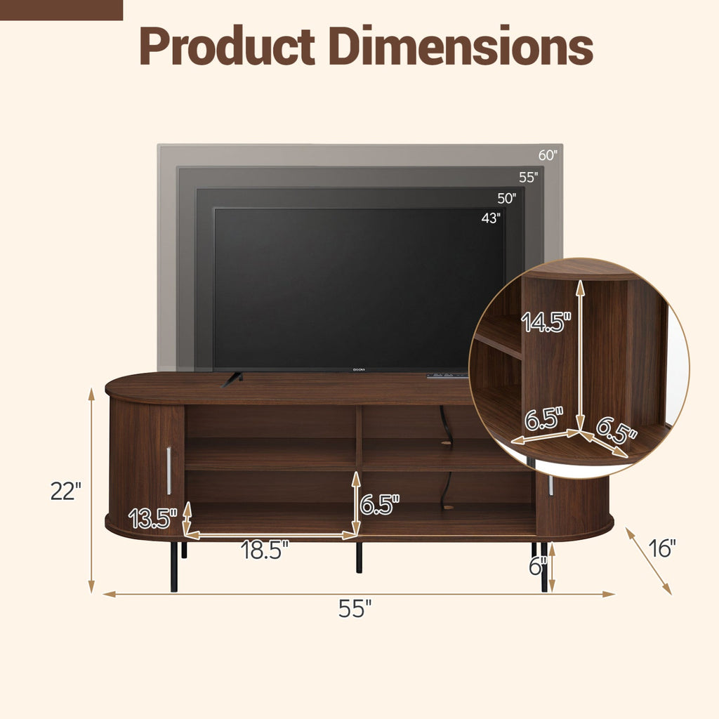 Fluted TV Stand for TVs up to 60" Mid Century Curved Entertainment Center