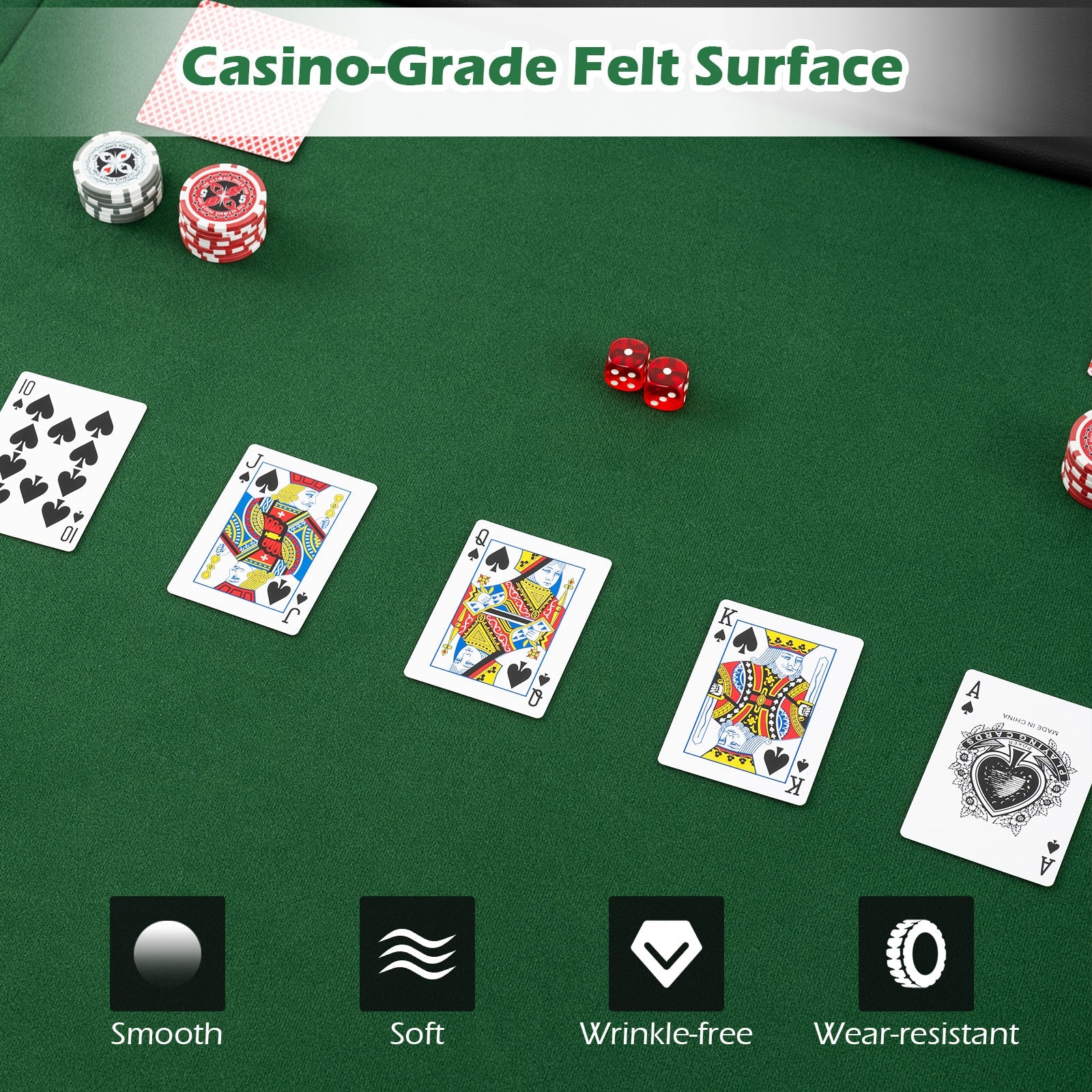 Portable 84 x 42 Inch 10-Player Foldable Padded Poker Table Top-Green