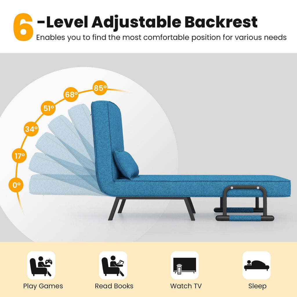 Folding 6 Position Convertible Sleeper Bed Armchair Lounge Couch with Pillow