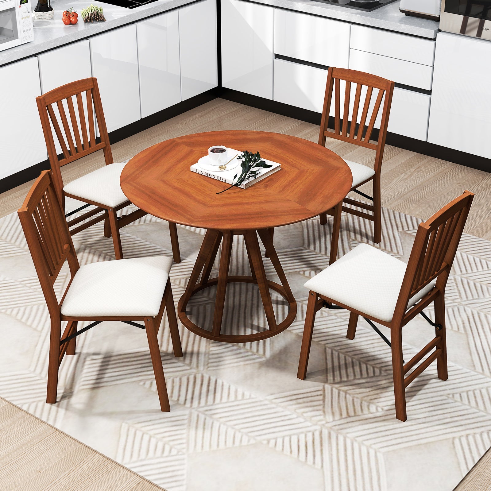 Folding Dining Chairs Set of 2 with Padded Seat and Rubber Wood Frame