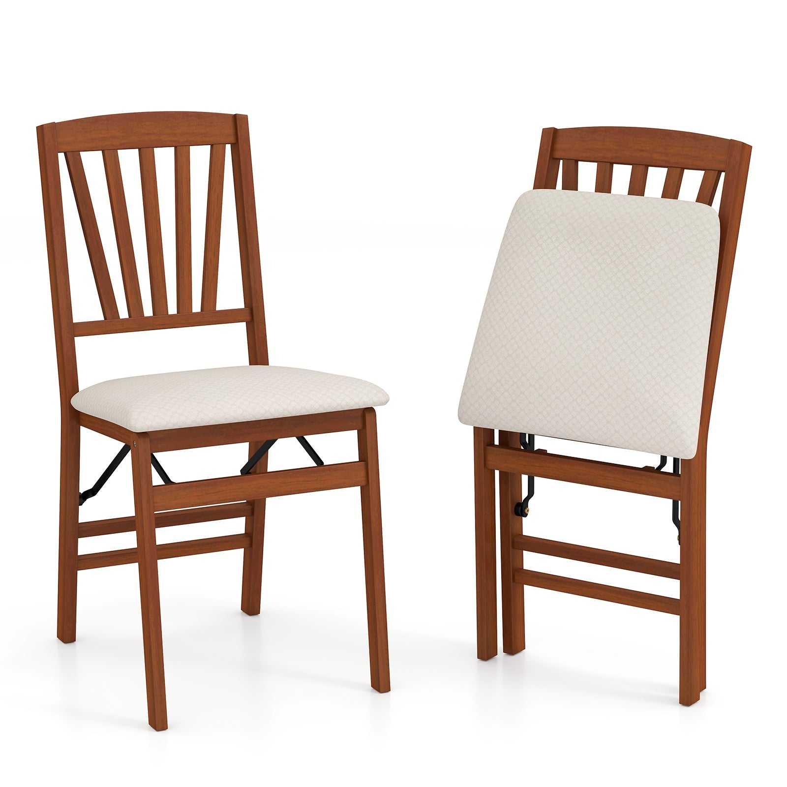 Folding Dining Chairs Set of 2 with Padded Seat and Rubber Wood Frame