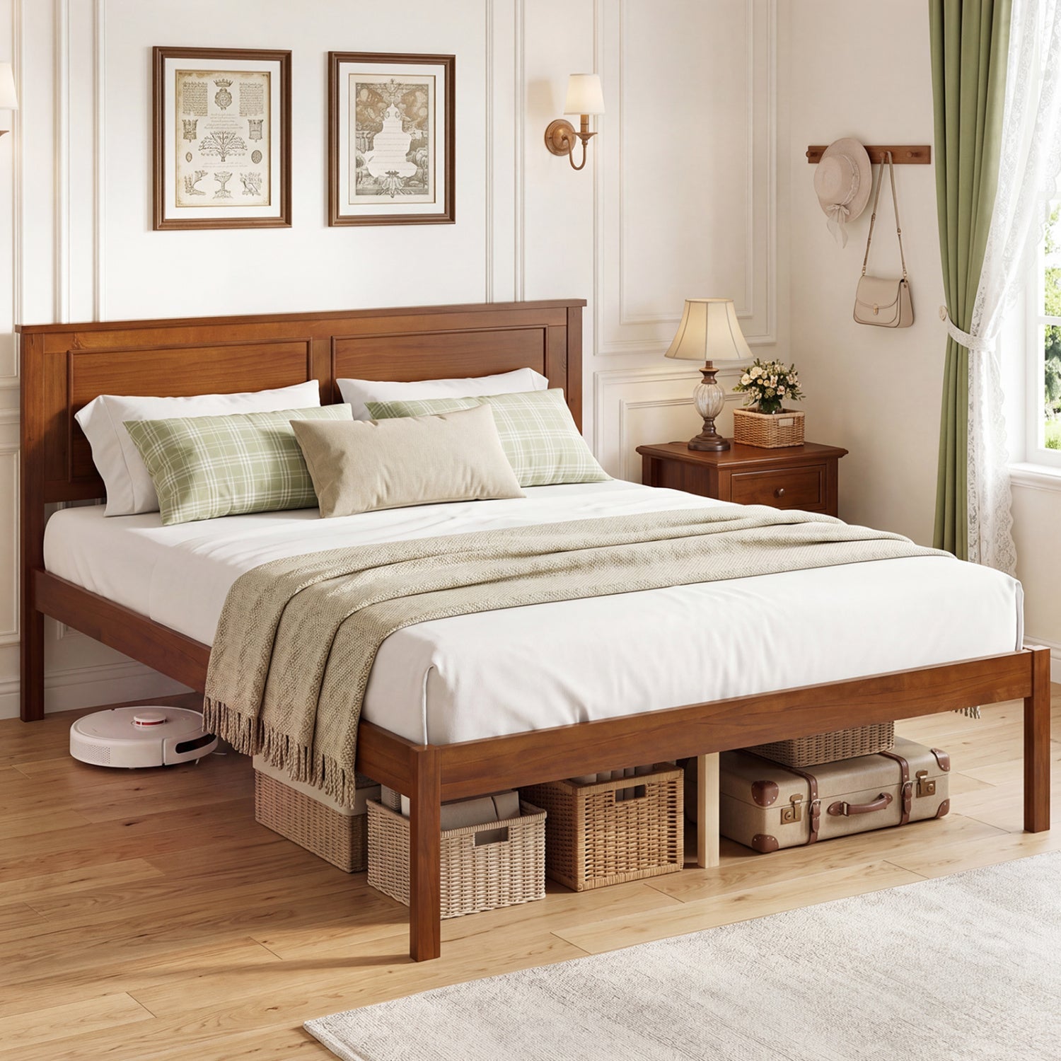 Full/Queen/Twin Size Bed Frame Farmhouse Wooden Platform Bed with Headboard