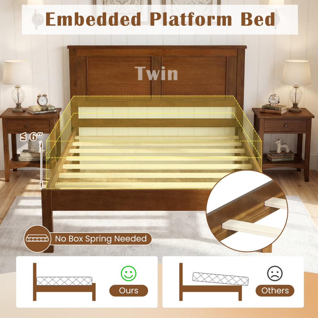 Full/Queen/Twin Size Bed Frame Farmhouse Wooden Platform Bed with Headboard