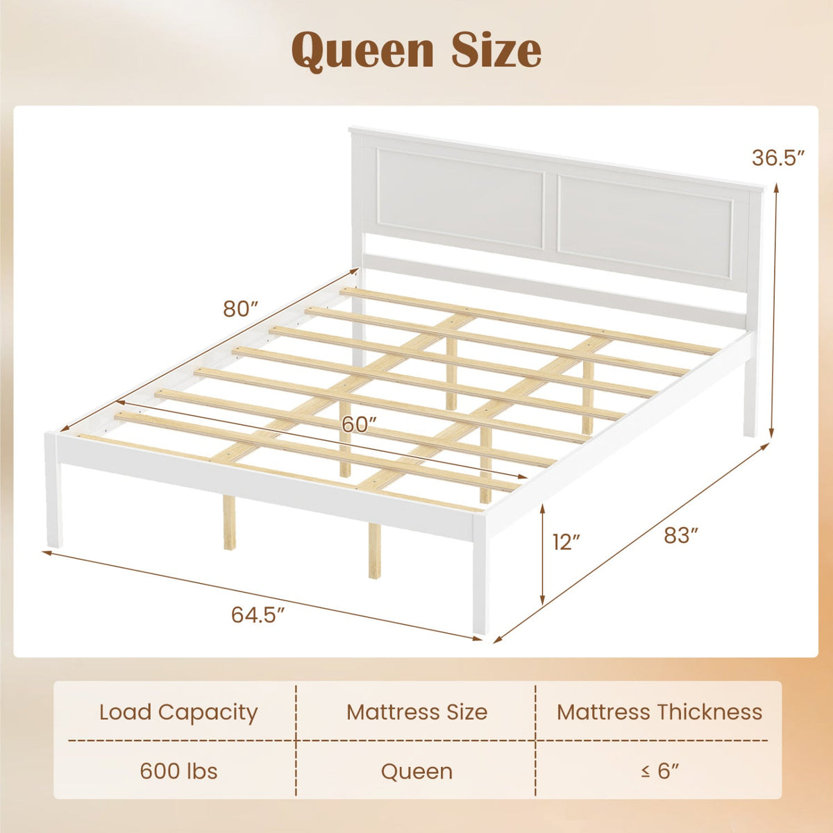 Full/Queen/Twin Size Bed Frame Farmhouse Wooden Platform Bed with Headboard White