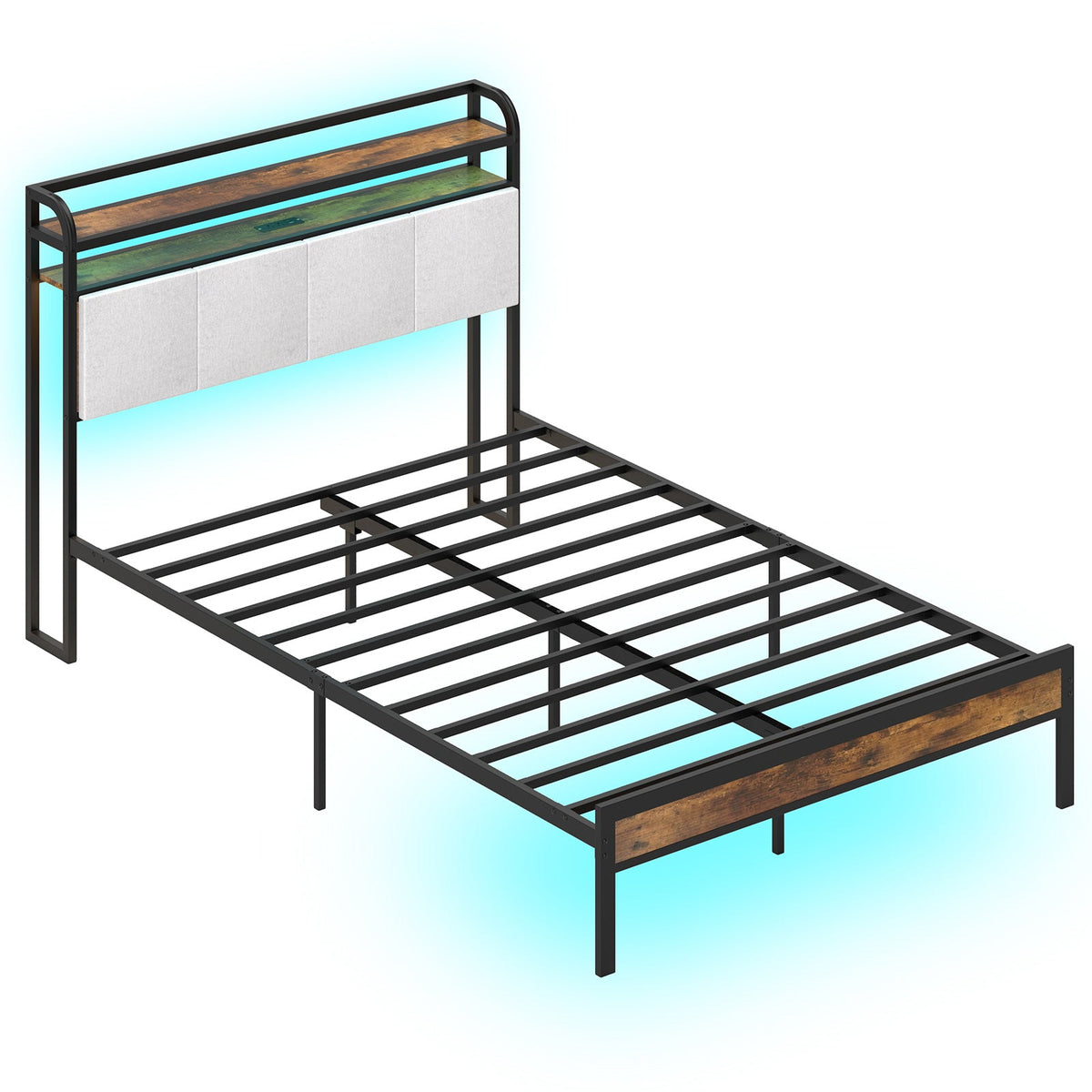 Twin/Full/Queen/King Size Bed Frame with LED Light and Charging Station