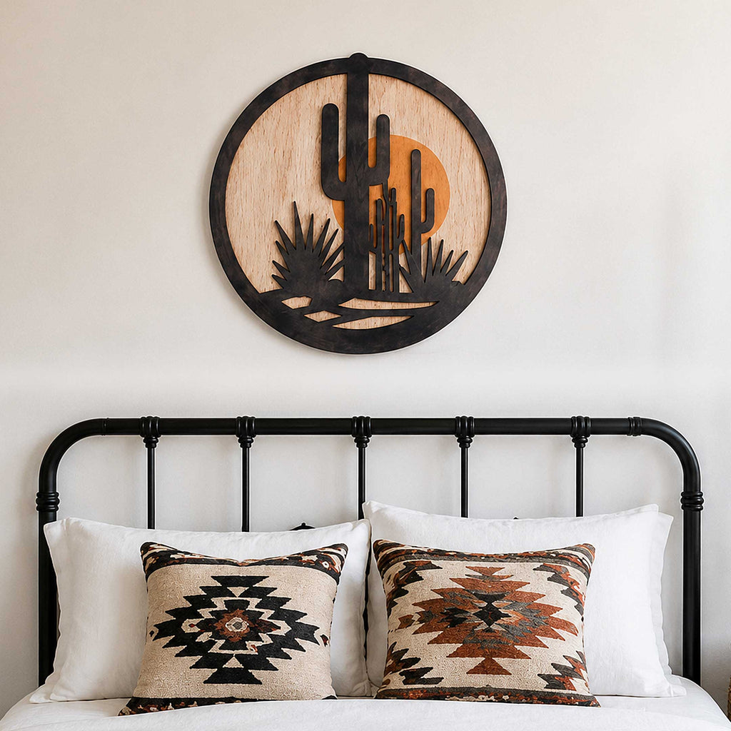 Southwestern Desert Cactus Wall Art – Layered Wooden Circle Wall Decor - G987002