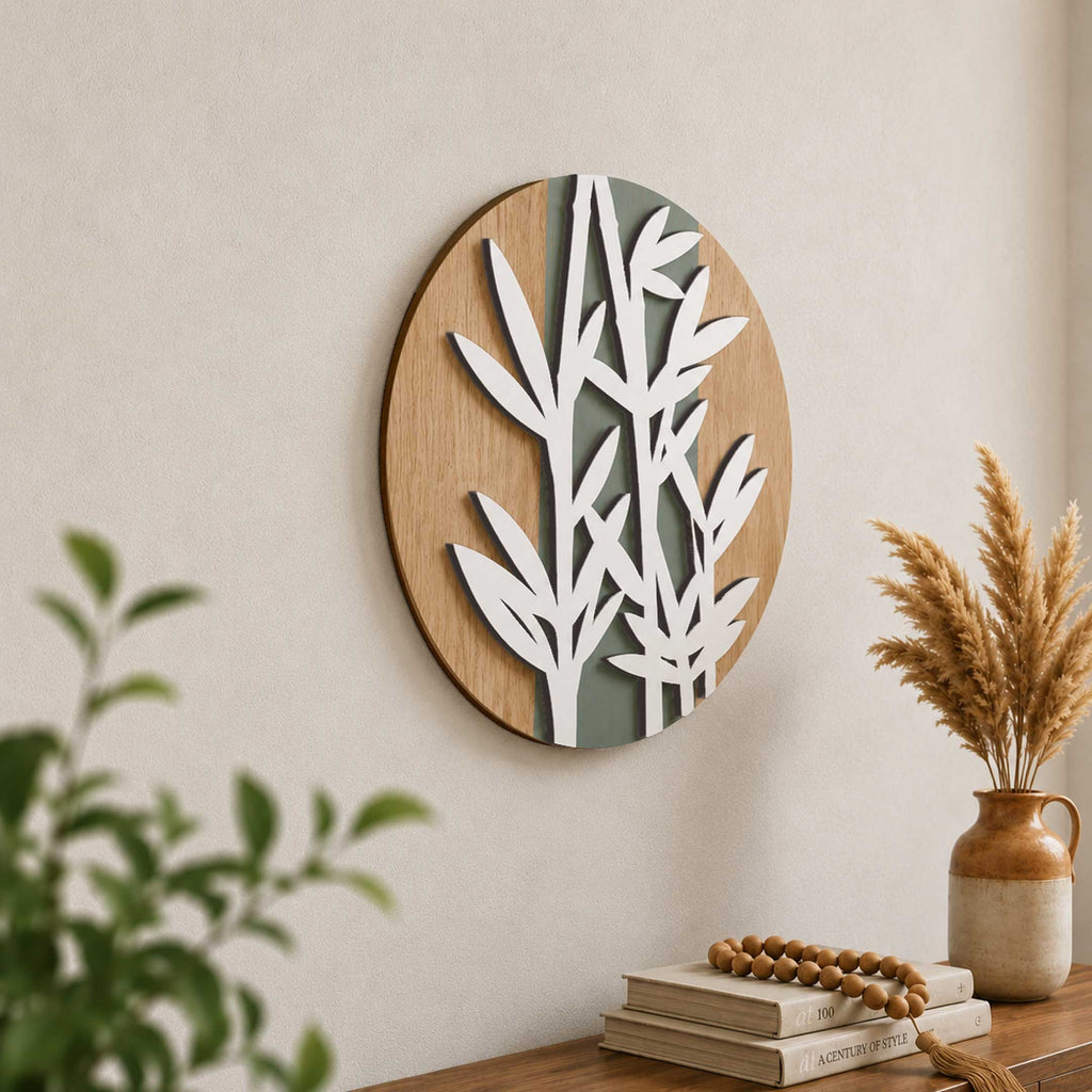Bamboo Serenity Layered Wall Art – Modern Botanical Round Wall Decor - G987005
