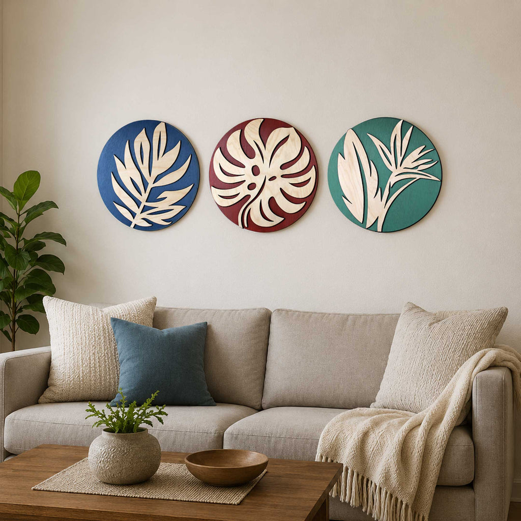 Tropical Botanical Wall Art Set of 3 – Organic Elements Collection - G987006