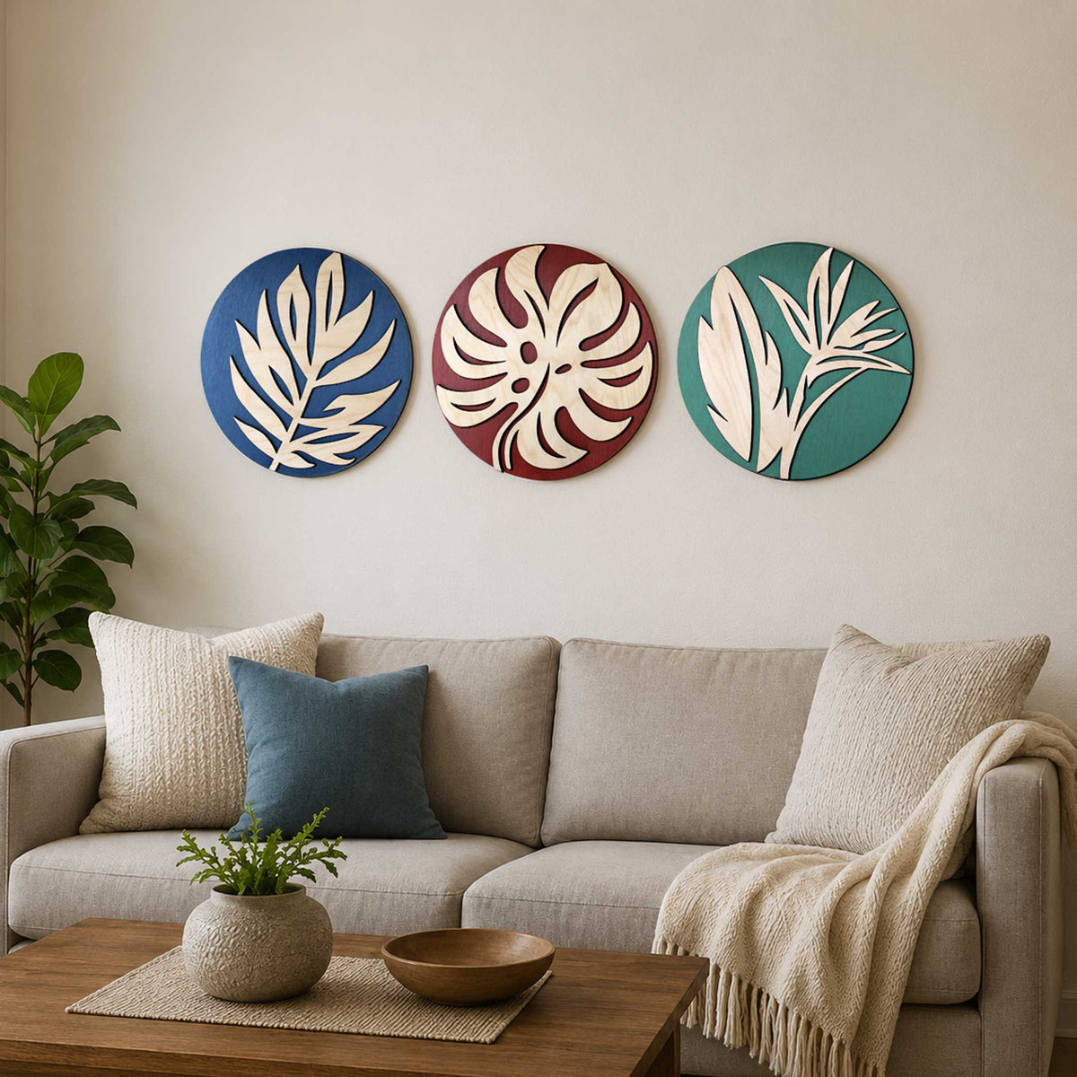 Tropical Botanical Wall Art Set of 3 – Organic Elements Collection - G987006