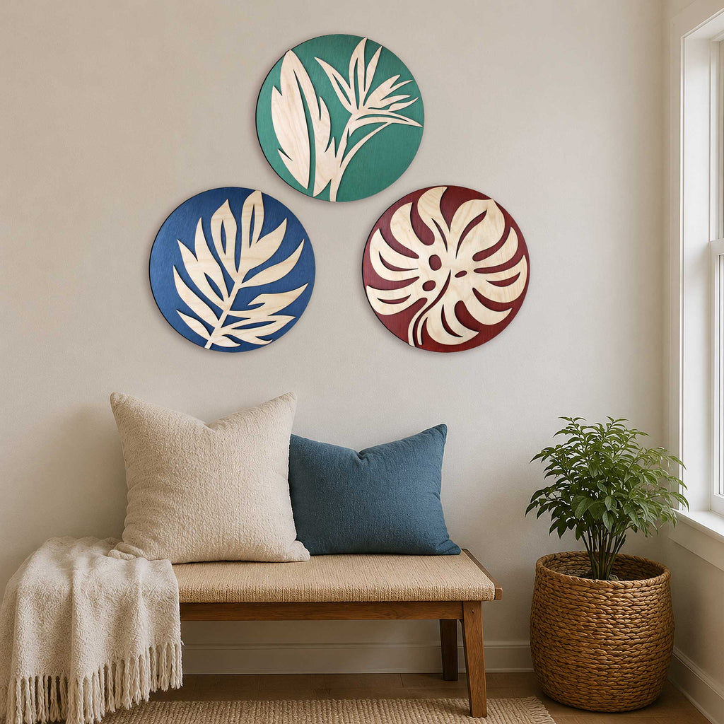 Tropical Botanical Wall Art Set of 3 – Organic Elements Collection - G987006