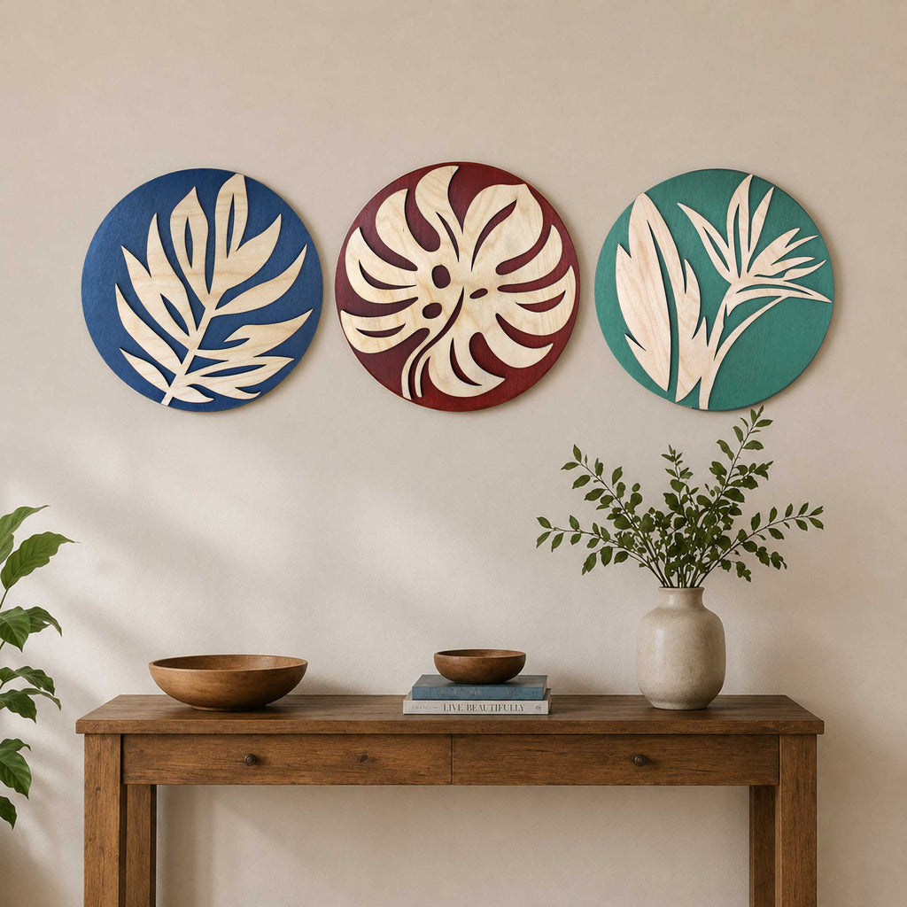 Tropical Botanical Wall Art Set of 3 – Organic Elements Collection - G987006