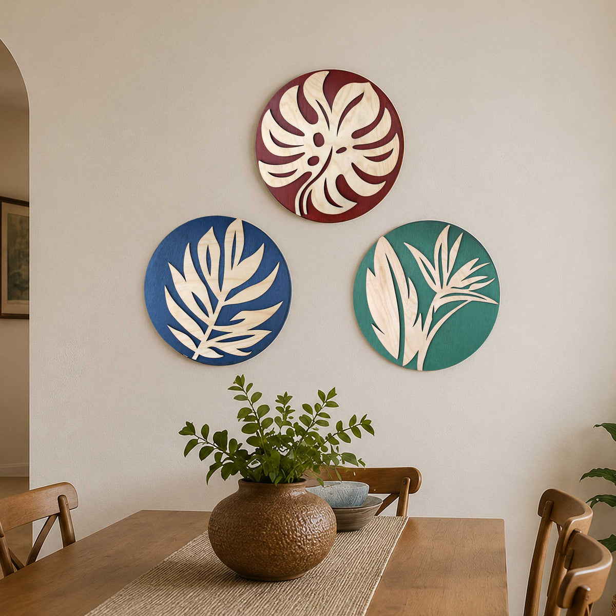 Tropical Botanical Wall Art Set of 3 – Organic Elements Collection - G987006