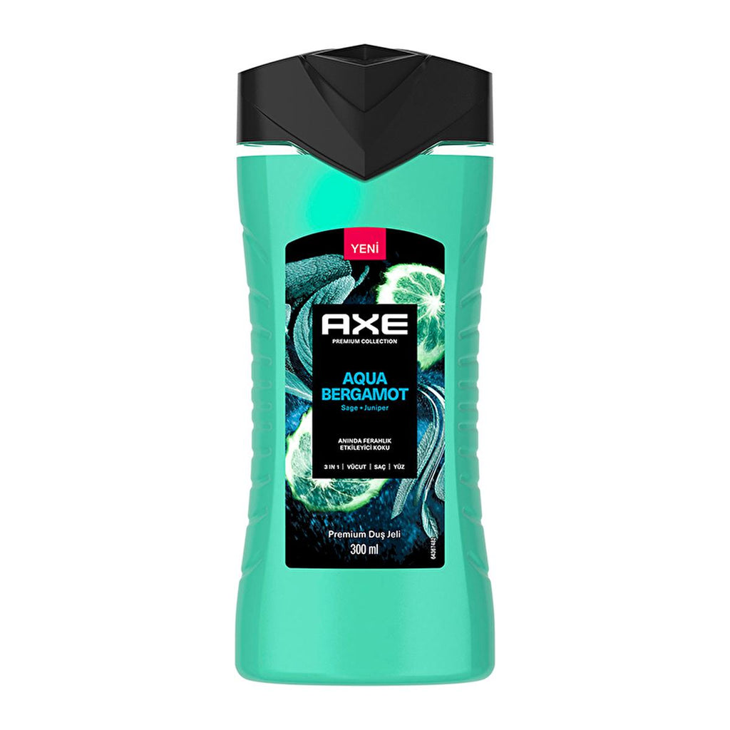 Axe Premium Collection Aqua Bergamot 3 in 1 Shower Gel - Refreshing Body, Hair & Face Cleanser for Men | 300 ml