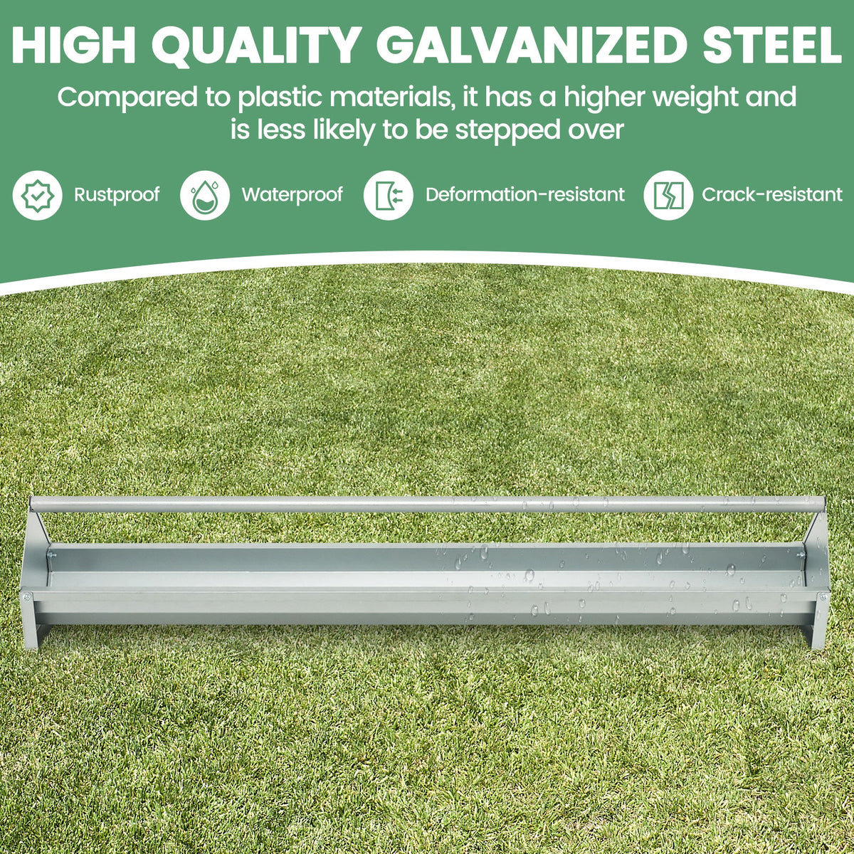 Metal Chicken Feeder Chicken Feeding Trough with Drainage Holes-Silver
