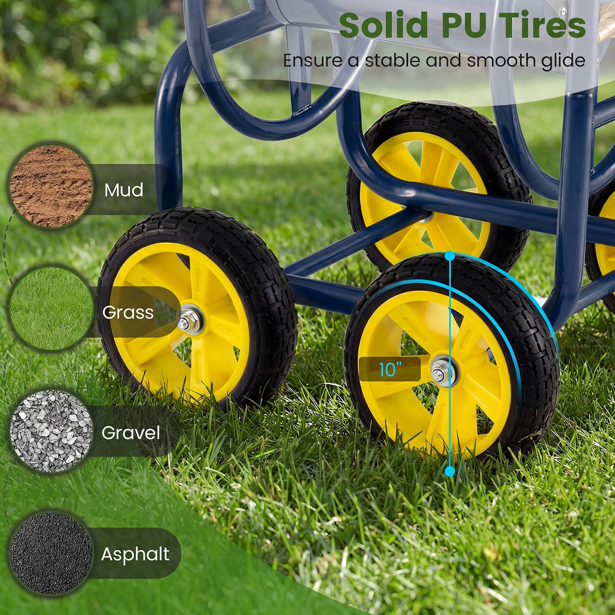 Garden Hose Reel Cart 4 Wheels Heavy-Duty Metal Water Hose Organizer Portable