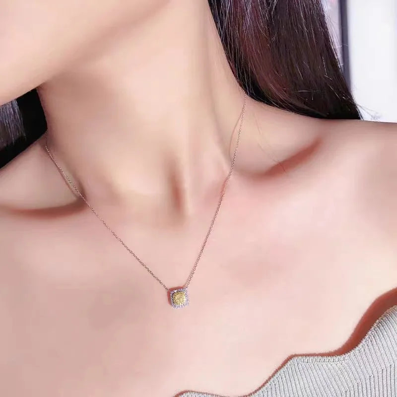 Huitan Women Pendant Necklace Inlaid Sparkling Yellow Cubic Zirconia Charming Party Engagement Daily Accessories Fashion Jewelry