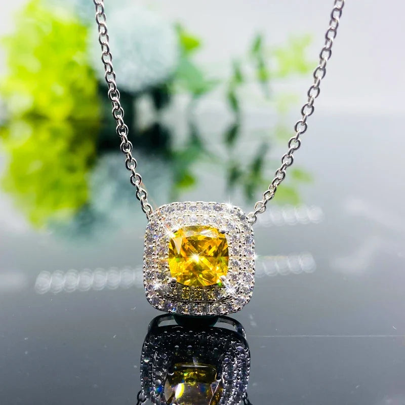 Huitan Women Pendant Necklace Inlaid Sparkling Yellow Cubic Zirconia Charming Party Engagement Daily Accessories Fashion Jewelry