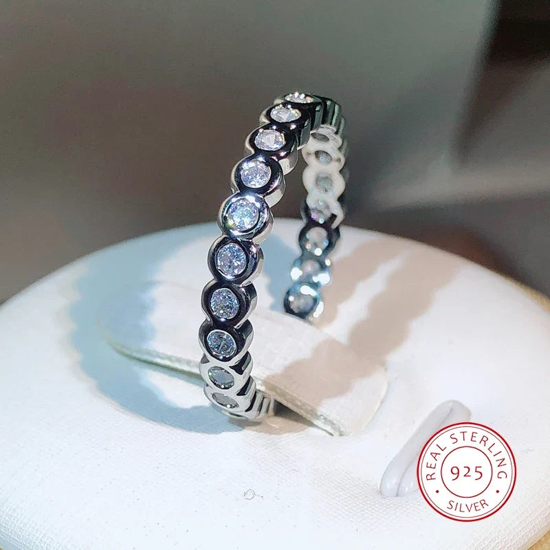 925 Sterling Silver Eternity Promise Ring | Women's Wedding Band with CZ Stones