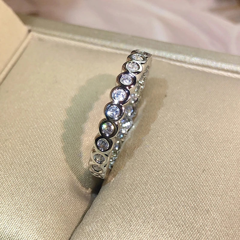 925 Sterling Silver Eternity Promise Ring | Women's Wedding Band with CZ Stones