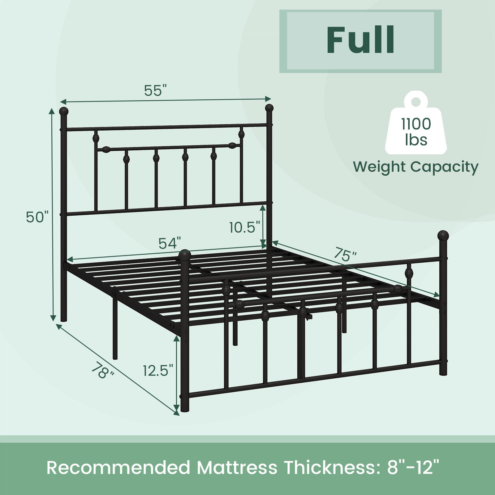 Full/Queen/Twin Size Heavy-duty Metal Bed Frame with Headboard