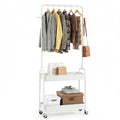 Heavy-Duty Laundry Cart with Hanging Rod and 2 Storage Baskets for Bedroom