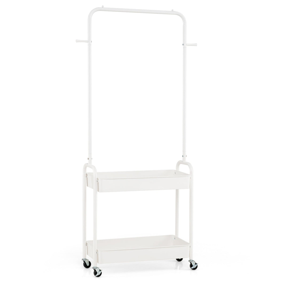 Heavy-Duty Laundry Cart with Hanging Rod and 2 Storage Baskets for Bedroom