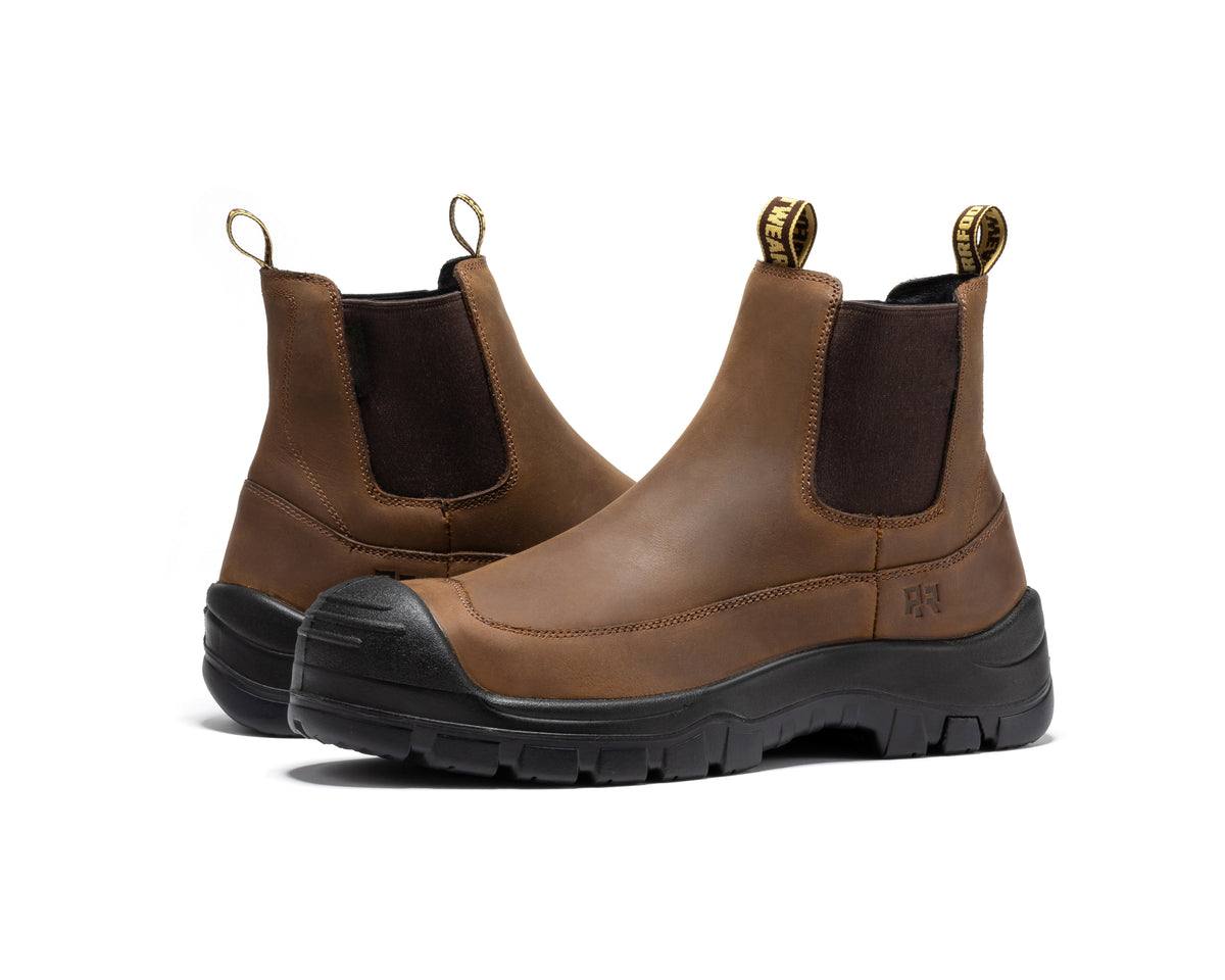 ROCKROOSTER Woodland Brown 6 inch Composite Toe Pull-on Leather Work Boots AK664