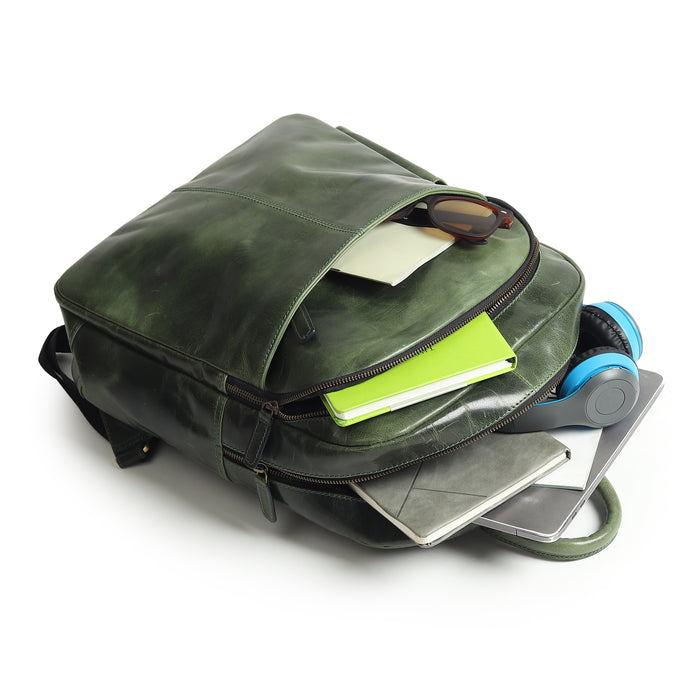 Luxury Italian Leather Backpack, Green