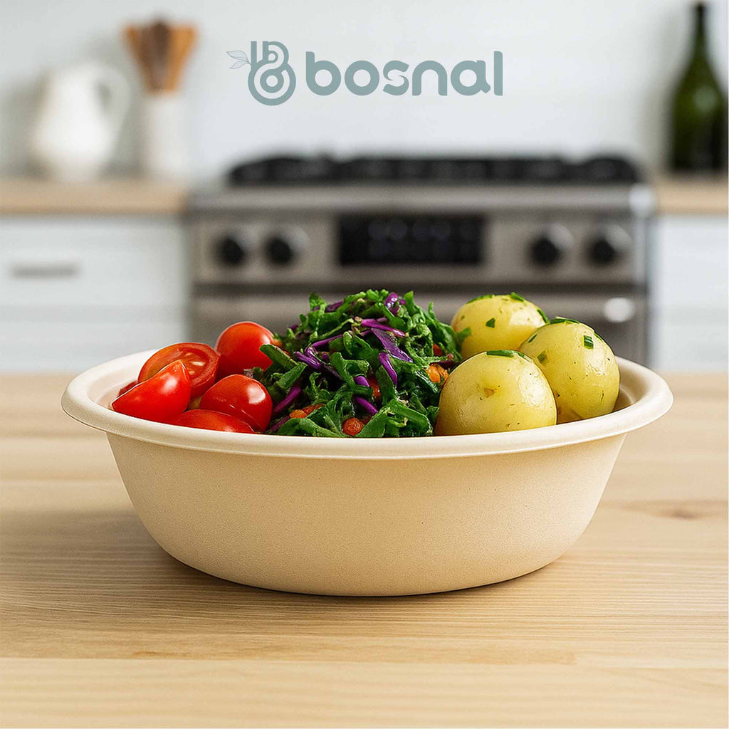 10 Inch Round Plates with 32 Oz Bowls, Sugarcane Bagasse Compostable Dinnerware, Eco-Friendly, Microwave Safe, BPA-Free
