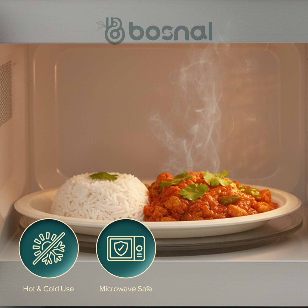 10 Inch Oval Compostable Plates – 500 Pcs, 100% Sugarcane Bagasse, Eco-Friendly Disposable Plates, Microwave Safe, BPA-Free, Sturdy