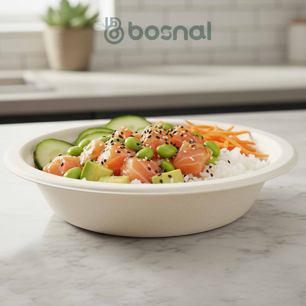 16 Oz Round Bagasse Compostable Bowls – 500 Pcs, 100% Sugarcane Pulp, Biodegradable, Durable for Hot & Cold Foods, Microwave Safe