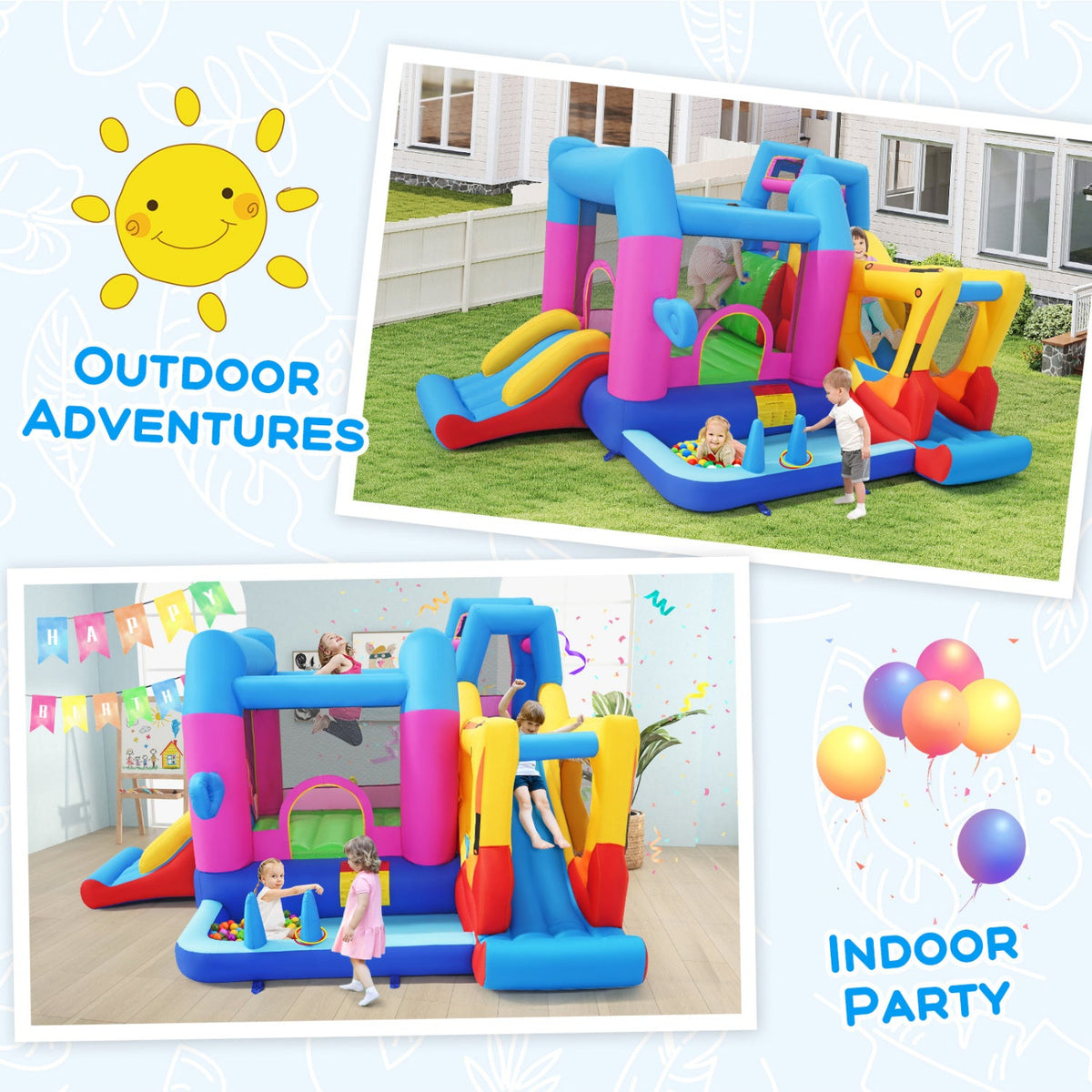 Inflatable Bounce House 8-in-1 Excavator Theme with Blower