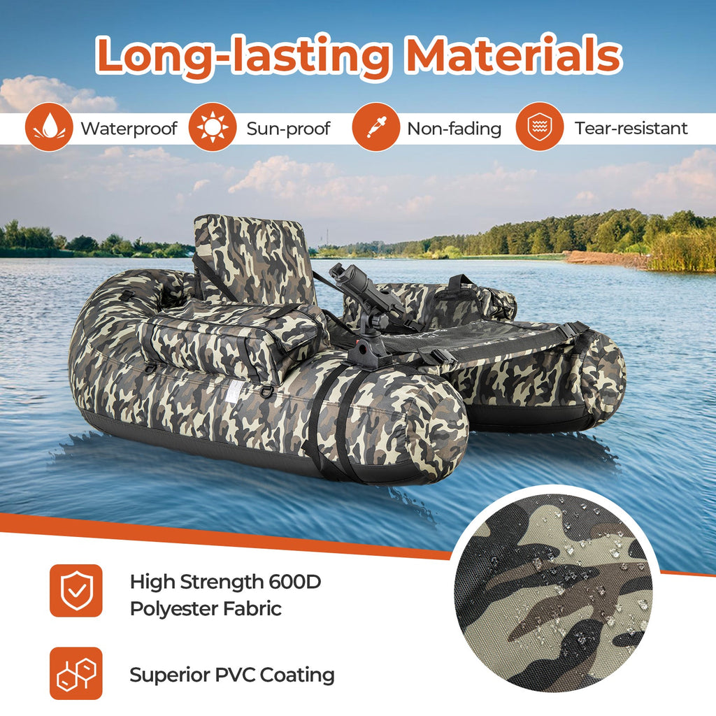 Inflatable Float Tube with Fish Ruler Rod Holder and Storage Pockets-Camouflage