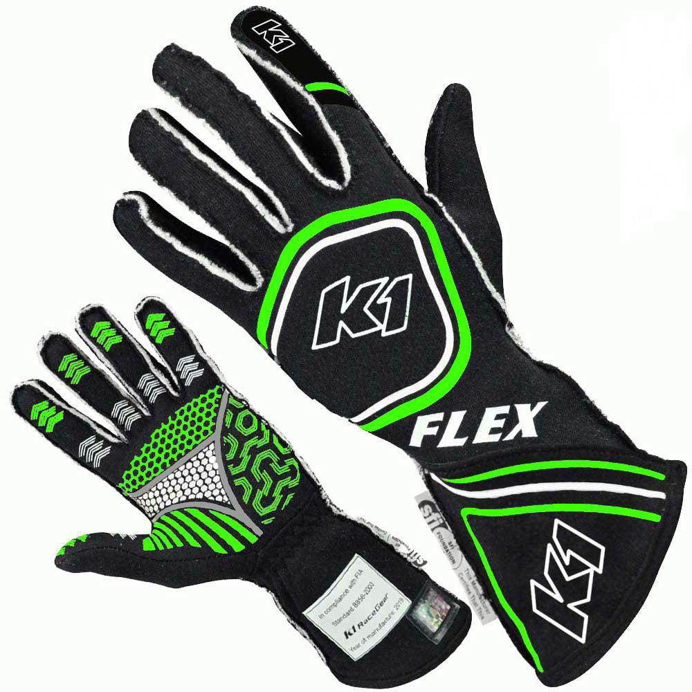 Glove Flex X-Large Black / Flo Green SFI 3.3/5 - 23FLXNFVXL
