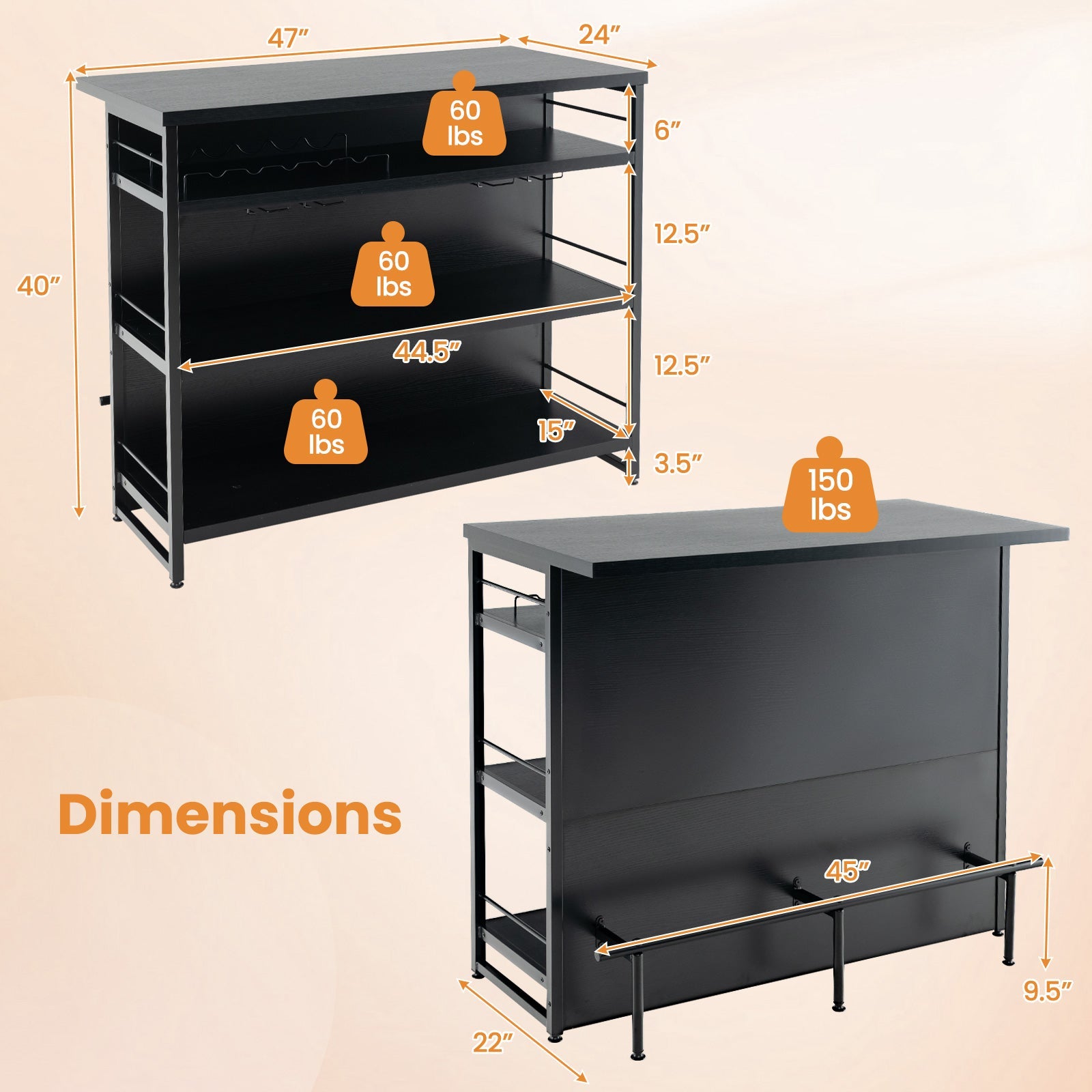 Kitchen Island with 4-Tier Storage Shelf and Long Footrest for Home