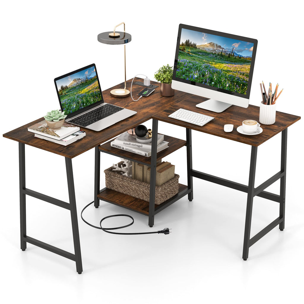 L Shaped Corner Computer Desk with Storage Shelves