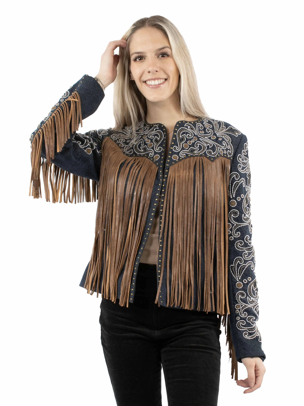 Scully Denim Fringe - Women's Leather Jacket
